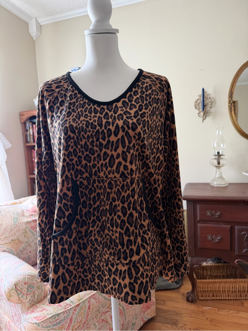 Oscar De Larenta Leopard Print Long Sleeve Tunic - Brown & Black